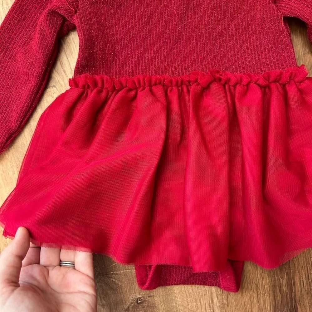 Gap Baby Red Sparkle Long Sleeve Party Dress Girls Size 3-6 months - Picture 3 of 10